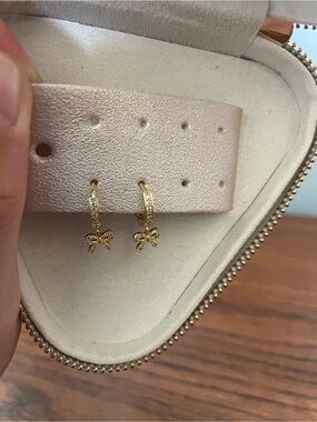 Gold Bow Charm Huggie Hoop Earrings - Elegant Women's Jewelry